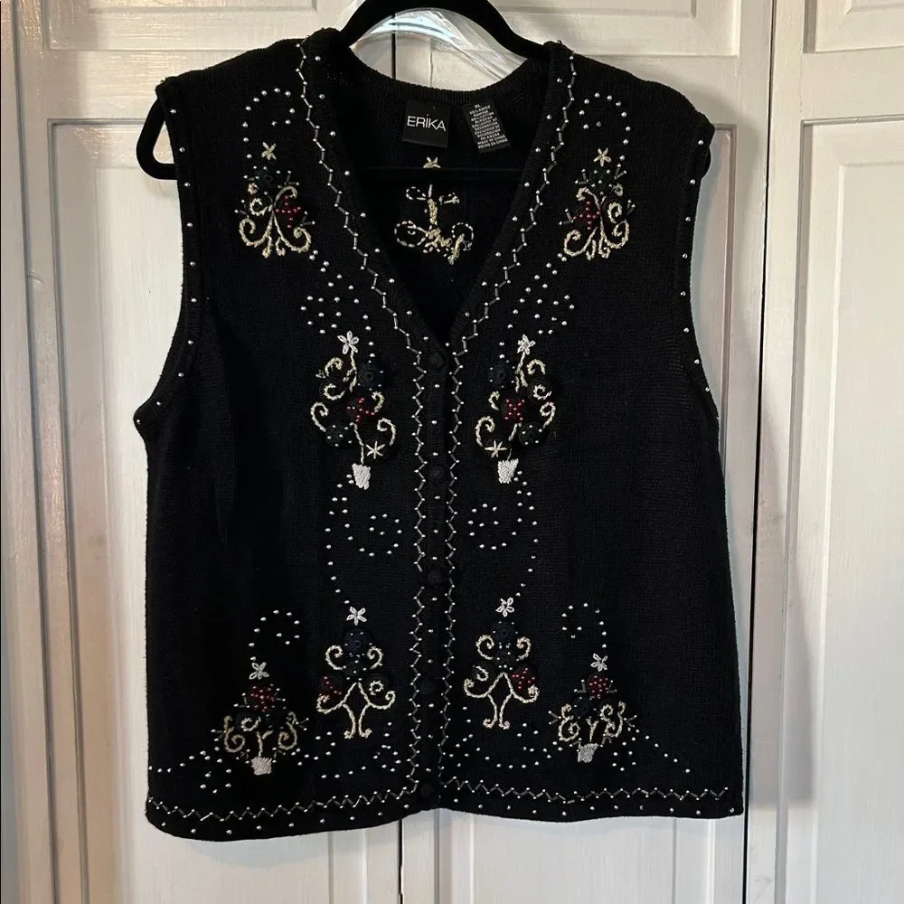 Vinteage Erika Sweater Vest with Embroidery and beads.  Size XL